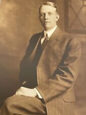 BZ Photograph Handsome Attractive  Man Pin Striped Suit Portrait 1910-20's picture