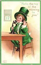 C.1910s A/S Ellen Clapsaddle St. Patrick's Boy Antique Telephone Postcard A221 picture