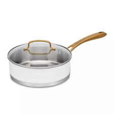 3.5qt Stainless Steel Saute Pan with Cover and Brushed Gold Handles Matte White picture