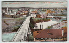 Postcard Vintage Bird's Eye View of Spokane, WA with Lower Falls and Monroe St. picture