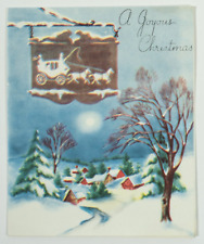 Vintage Christmas Card 1950s Winter Village Snow Scene Carriage Stonybrook Line picture