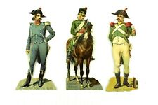 1880's-90's Victorian Die-Cut Lot Of 3 French Soldiers Horse Fabulous PD393 picture
