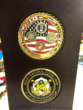 US military challenge coin set all branches & Multi Nat. Force in wood mounting picture
