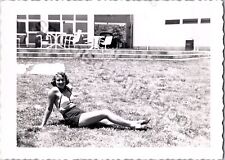 Vintage Snapshot Young Sexy Attractive Female Pretty Girl Posing On Lawn picture