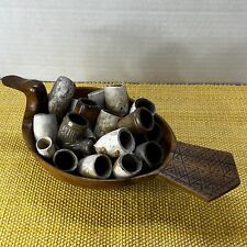 22 Antique 200-250 Years Old Pipe Bowls Dug In U.S. Displayed In Wood Bowl READ picture