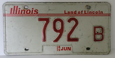 Vintage 1985 Illinois License Plate 3 Digit Tag # 792 B White Red Expired picture