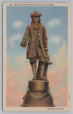 Postcard William Penn Statue City Hall Tower Philadelphia Pennsylvania Linen picture