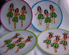 Four melamine Dishes with Island Girl images-very appealing to eat on picture