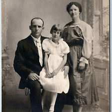 c1910s Lovely Family Portrait RPPC Young Mother Cute Girl Fathers Lap Photo A212 picture