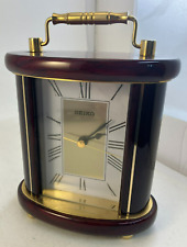 Seiko wood & brass Mantel Carriage Clock excellent QHG602BL roman numerals picture