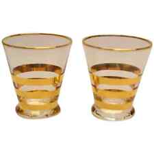 Two Vintage Mid Century Cordial / Shot Glasses With Thick Gold Bands picture