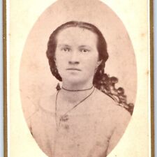 c1870s Davenport, IA Odd Pretty Woman CDV Photo Card String Choker Miller H30 picture