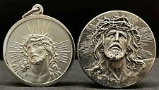 Vintage lot x2 Jesus Christ Ecce Homo Suffering Face lamine & medal high relief picture