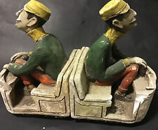 Set of 2 Vintage 1968 L Bryan Golf Man In Cart Chalk-ware Bookends Rare  picture