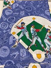 Vintage MLB Logo Baseball Team Bedding Twin Bed Flat Sheet Bibb Co Blue 1991 picture