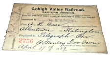 APRIL 1889 LEHIGH VALLEY RAIL ROAD EMPLOYEE MONTHLY PASS #2756 picture