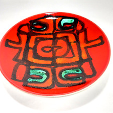 Poole Pottery England Shallow Bowl Reddish Orange Teal Abstract Design 8 inch picture