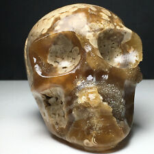 515g Natural Crystal Specimen. Amber Agate. Hand-carved. Exquisite Skull.GIFT.QX picture