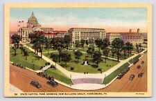 c1940s-Harrisburg Pennsylvania PA~State Capitol Park ~Monument~Cars~Postcard picture
