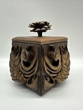 Vintage Rustic Wood Hand Carved Pinecone Trinket Box 4x4 Inches, 6 inches Tall picture