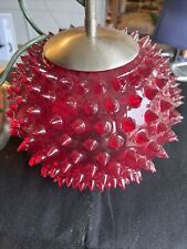 Vintage MCM Union Street Red Urchin Orb Signed Hobnail Glass Light Pendant B picture