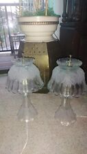 Vintage Mid Century Crystal Frosted Glass Floral Boudoir Vanity Lamps 18
