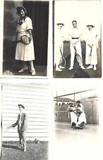 Four vintage tennis RPPCs, 1910s; men and women w/tennis racquets picture