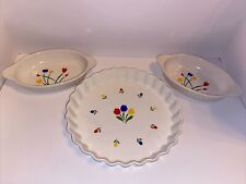 TULIP TYME Stoneware Fluted 10” Pie Plate Casserole Dish Lot picture