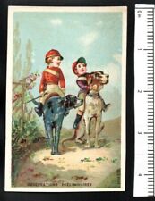 BOYS RIDE DOGS observations PARIS FRANCE 1880's VICTORIAN ADVERTISING TRADE CARD picture