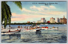 Aquaplaning On Biscayne Bay Miami FL Florida Linen Postcard picture