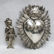 1890's SILVER VERONA ITALY BOY JESUS & SACRED HEART EX-VOTO picture