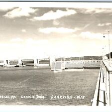 c1950s Lynxville, Wis RPPC Mississippi Lock & Dam Real Photo River Ferry WI A160 picture