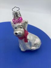 Vtg Christborn Westie Dog Christmas Ornament Pink Bow Germany Blown Glass picture