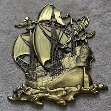 Vintage Wall Hanging Pirate Ship Galleon Gold Large Plastic Nautical Decor picture