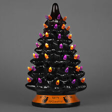 Pre-Lit 15in Ceramic Tabletop Halloween Tree with Orange & Purple Bulb Lights picture