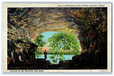 c1930's Silhouette Ohio River Cave in Rock State Park Southern IL Postcard picture