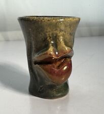 Studio Ceramic Stoneware Lips Shot Glass Signed By Artist Folk Art VTG Unique picture