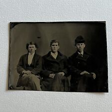 Antique Tintype Photograph Charming Trio Handsome Young Men picture