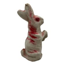 Vintage 1950's Paper Mache Pink White Easter Bunny Rabbit Figurine 5 3/4