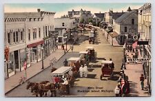 c1930s~Mackinac Island Michigan MI~Main Street~Palm Cafe~Horse Buggies~Postcard picture