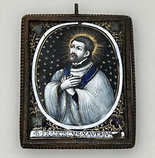 17th/18th c St. Francis Xavier Icon Limoges Enamel Plaque - 87159 picture