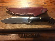 Vintage Custom Handmade Hunting Knife 12.5” Ebony Hardwood Grips , Leather picture