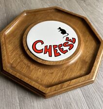 Vintage MCM Wooden Cheese Board Charcuterie Retro + Ceramic Plate w/Mouse picture