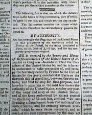 LOUISIANA PURCHASE Thomas Jefferson Act of Congress Proclamation 1803 Newspaper picture