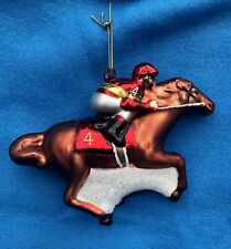 Vintage Kurt S. Adler Glass Race Horse & Jockey Ornament 5-1/2 