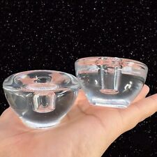 1970s Orrefors Clear Small Candle Stick Holder Set Signed On Bottom Glass VTG picture