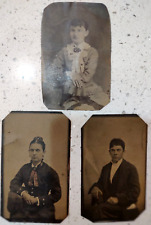3 Antique Tintype Portraits Photos Man and Women picture