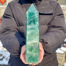 5.58LB Large Natural Green Fluorite Crystal Obelisk Quartz Tower Healing Wand Po picture