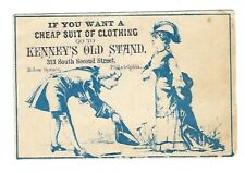 c1890 Victorian Trade Card Kenney's Old Stand, Clothing, Man Courting Lady picture
