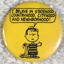1964 Peanuts Linus I Believe in Statehood Countryhood PIN Lyndon Johnson picture